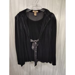 Notations Women Velour Velvet Black Stretch Cardigan Tie Front and Cami Size L